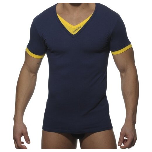 V-Neck Double Effect Shirt - navy/yellow
